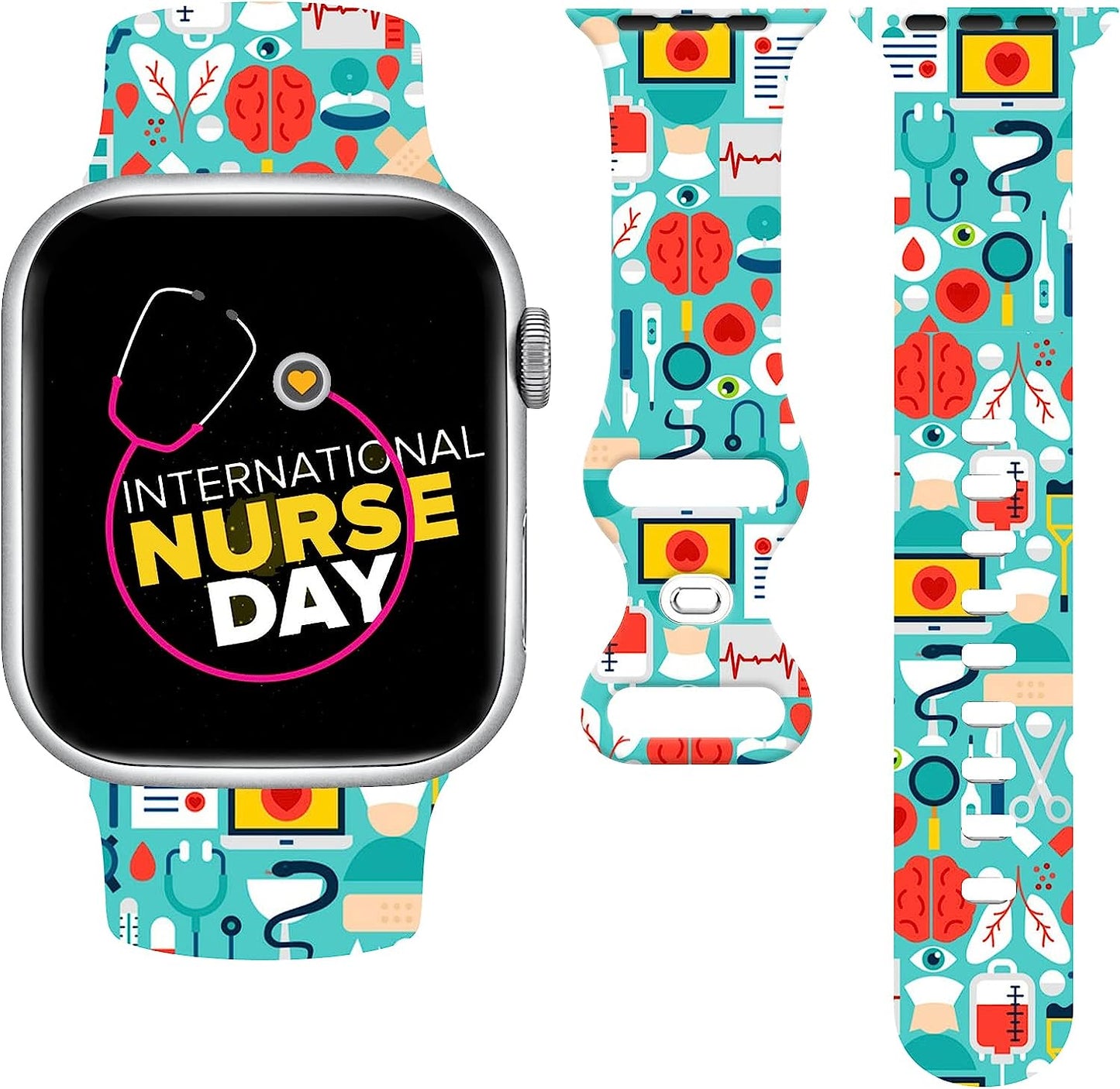 Mothers Day Watch Band Compatible with Apple Watch 38Mm 40Mm 41Mm 42Mm 44Mm 45Mm, Mothers Day Gifts for Mom Silicone Replacement Bands Wristbands Strap Compatible with All Iwatch Series  WANSENCE NURSE DAY-2 38mm/40mm/41mm 