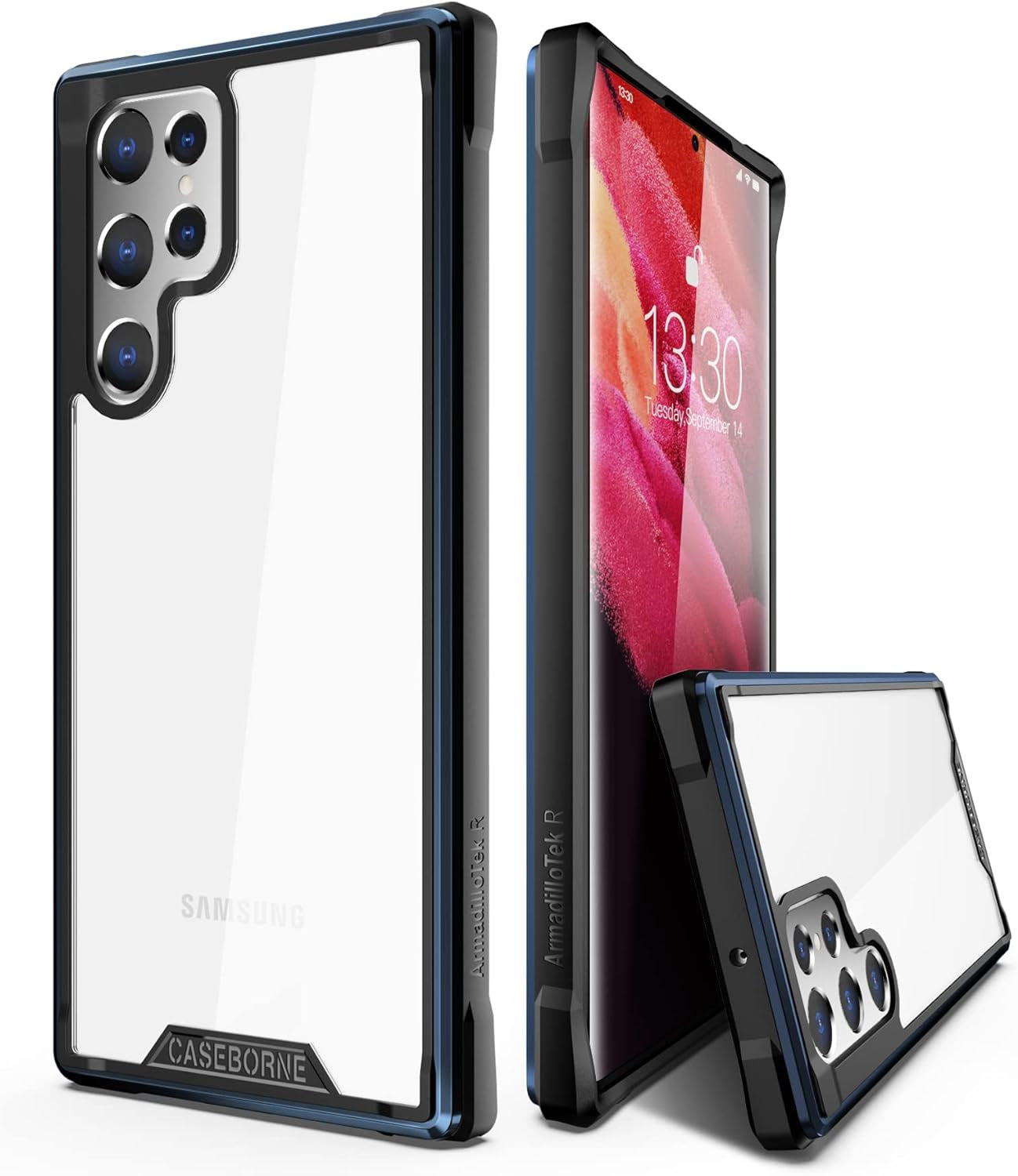 Caseborne R Series Compatible with Samsung Galaxy S22 Ultra 5G Case - Shockproof Protective, Military 12Ft Drop Tested, Durable Aluminum Frame - Aramid Fiber - Black  CaseBorne Blue-S22Ultra  