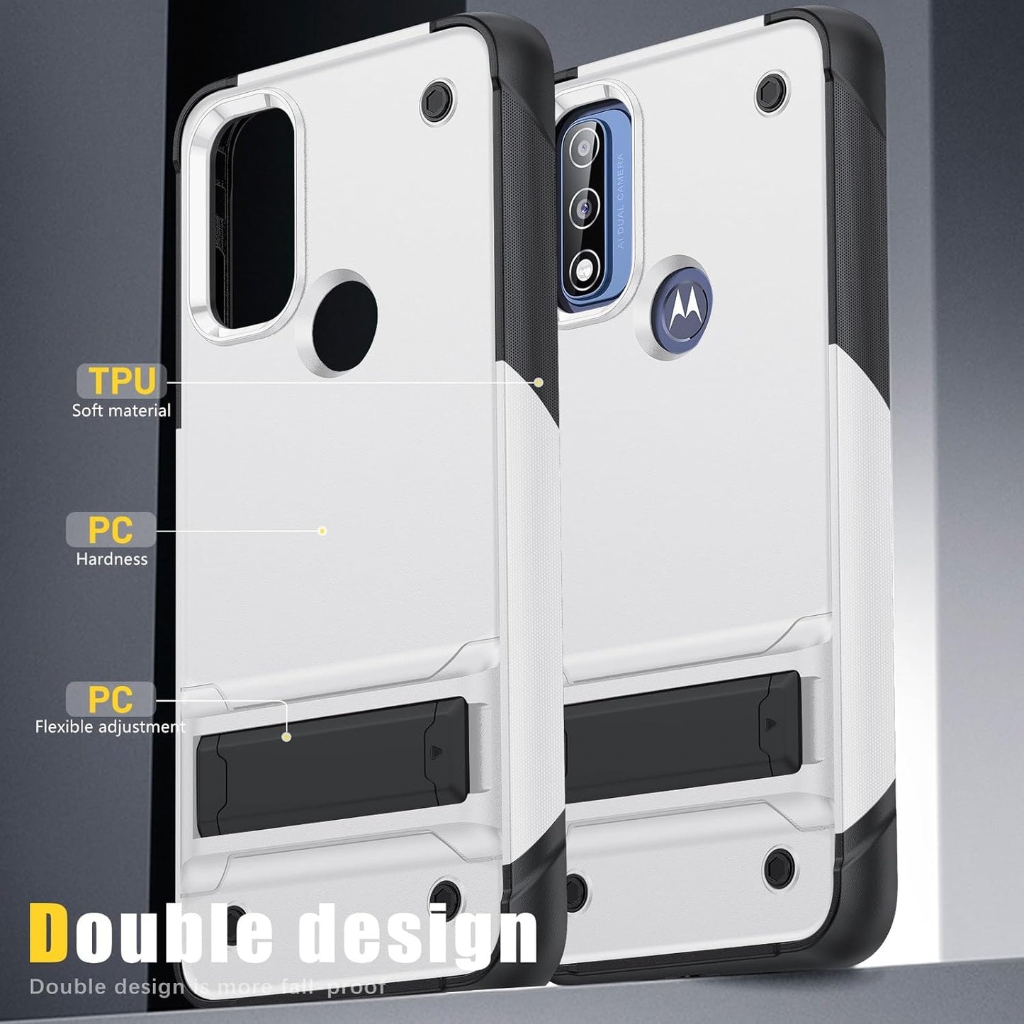 ZIRIA Phone Case Compatible with Motorola G Pure/Moto G Power (2022)/Moto G Play (2023) Case with Kickstand, Rugged Full-Body Protection Case Military Grade Shockproof Case (Color : White+Black)  ZIRIA   