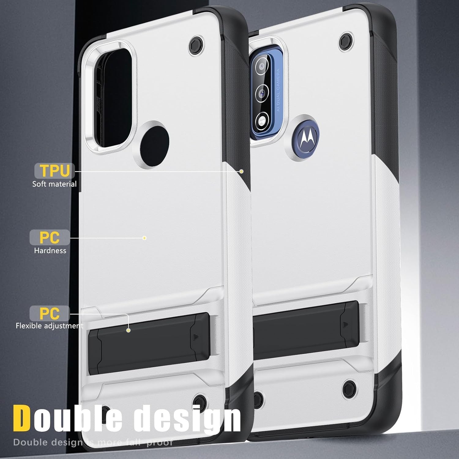 ZIRIA Phone Case Compatible with Motorola G Pure/Moto G Power (2022)/Moto G Play (2023) Case with Kickstand, Rugged Full-Body Protection Case Military Grade Shockproof Case (Color : White+Black)  ZIRIA   