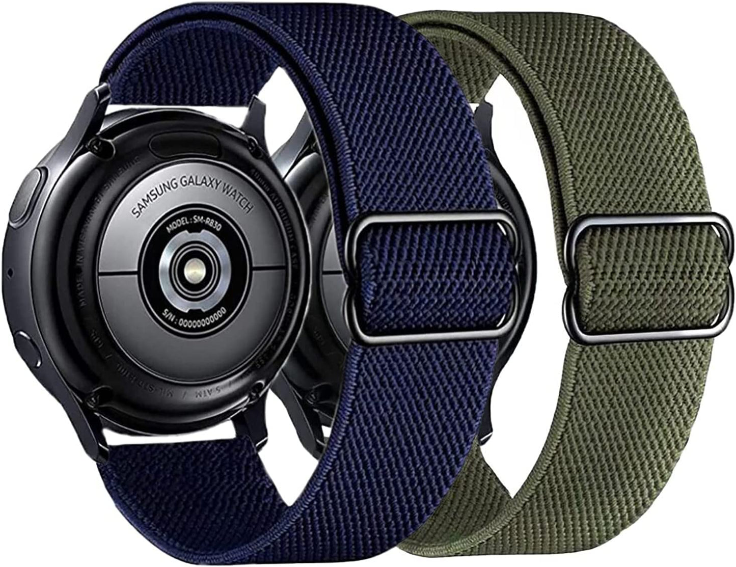 2PACK AHXLL Nylon Bands Compatible with Samsung Galaxy Watch Active 2 44Mm 40Mm/Active 40Mm/Galaxy Watch 3 41Mm/ Galaxy Watch 4 40Mm 44Mm /Galaxy Watch 5 Pro 45Mm, 20Mm Stretchy Sport Loop Breathable Wristband (Black+Army Green)  AHXLL Army Green+ Blue  