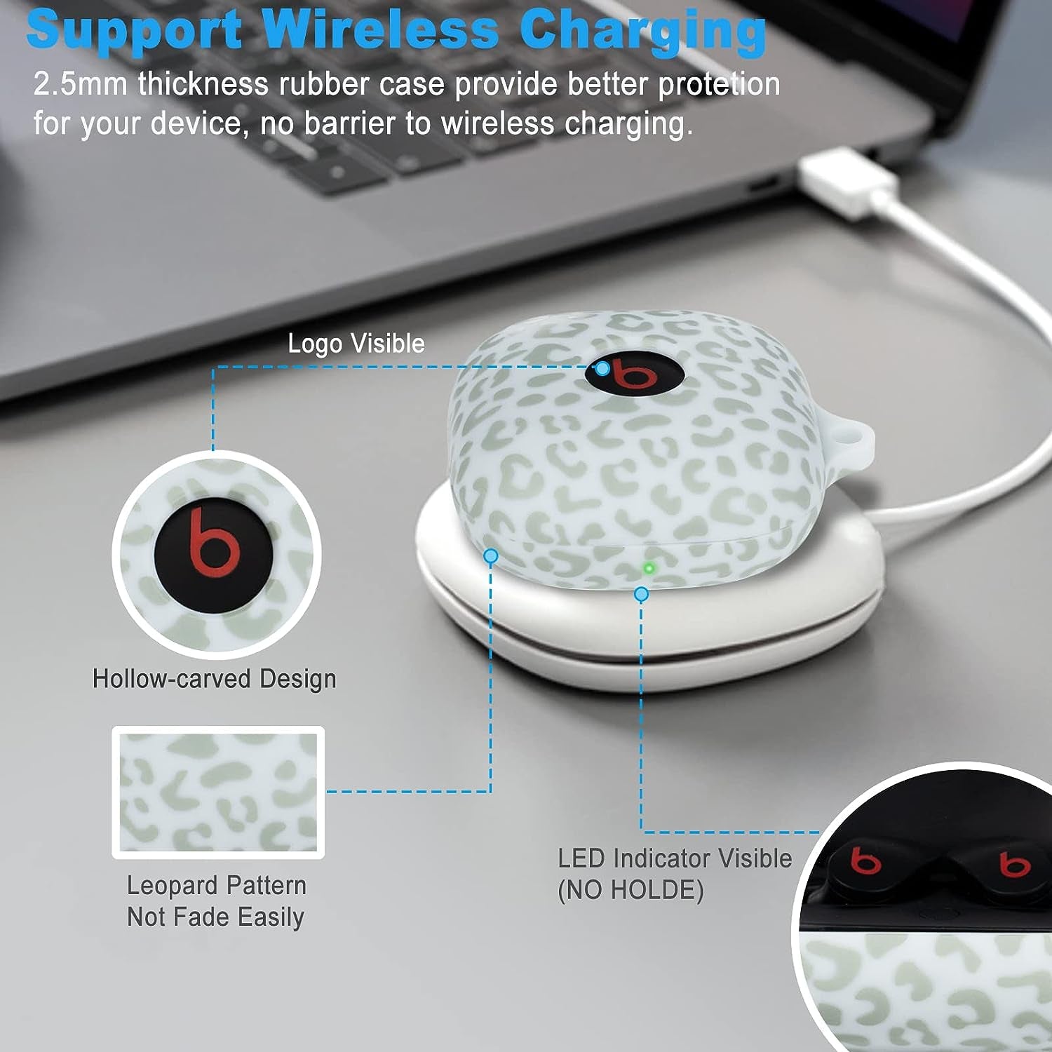 Beats Fit Pro Case Cover, Gawnock Soft Silicone Leopard Print Case for Apple Beats Fit Pro 2021 Shockproof Protective Earbuds Case with Keychain for Women Girl (Light Green Leopard/Cheetah)  Gawnock   