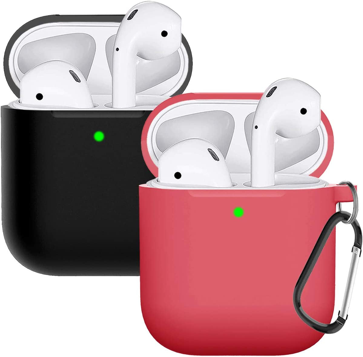 Compatible with Airpods Case Cover Silicone Protective Skin for Airpods Case 2&1 (2 Pack) Black/Sand Pink  Doboli Black-Watermelon red  