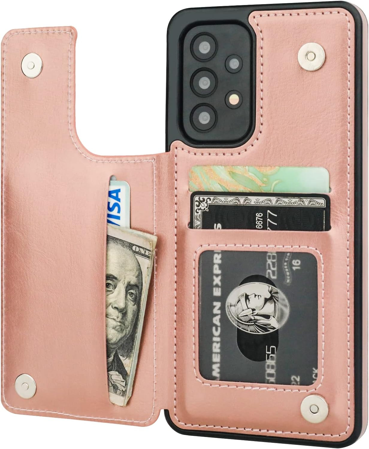 Onetop Compatible with Samsung Galaxy A53 Wallet Case with Card Holder, PU Leather Kickstand Card Slots Case, Double Magnetic Clasp and Durable Shockproof Cover 5G 6.5 Inch(Brown)  Onetop Rose Gold  