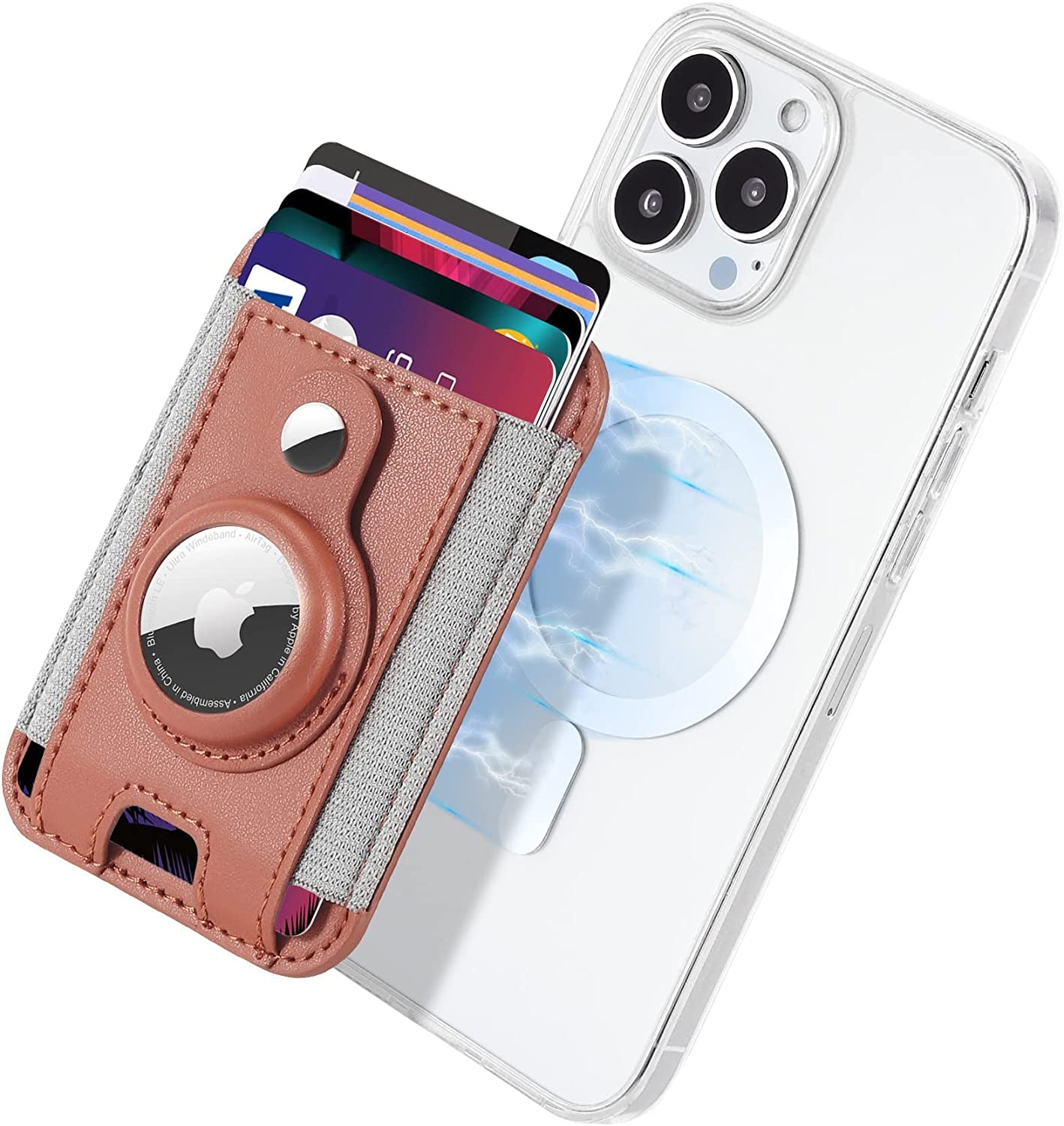 Magsafe Wallet with Airtag Holder, Magnetic Card Holder for Phone Case Compatible with Iphone 14/13/12 Mag-Safe Series, Leather Magnetic Phone Wallet Can Hold up to 7 Cards （Black）  ExtreLife Brown  