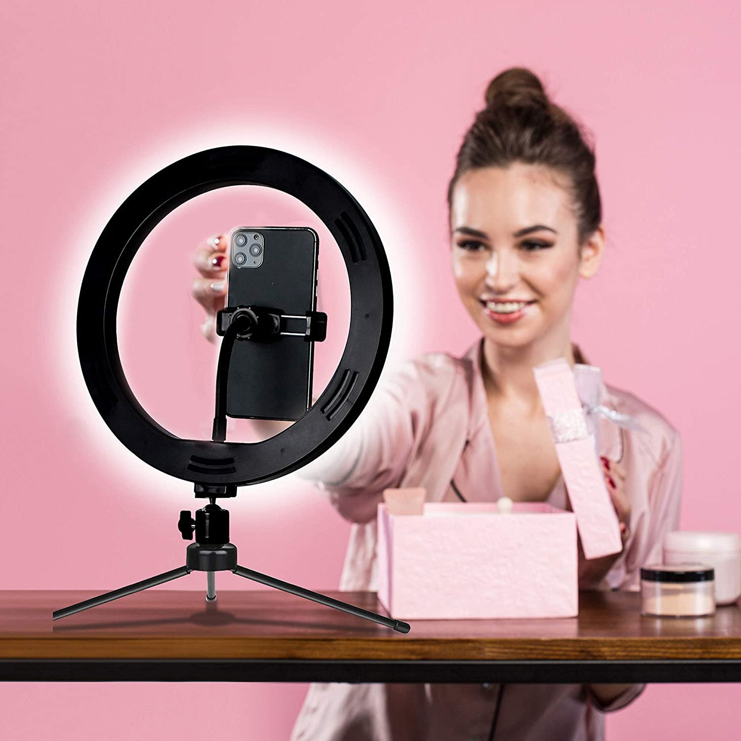 Aduro U-Stream Ring Light with Stand, 10" Desktop Light for Home Streaming Selfie Ring Light with Phone Holder for Makeup, Video Live Streaming, and Photography  Aduro   