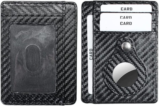 Isamzan Air Tag Wallet Credit Card Holder,Slim Minimalist Carbon Fiber Wallet with Money Clip Men Multifunctional RFID Blocking Front Pocket Wallets for Airtag(Black)  iSamzan   