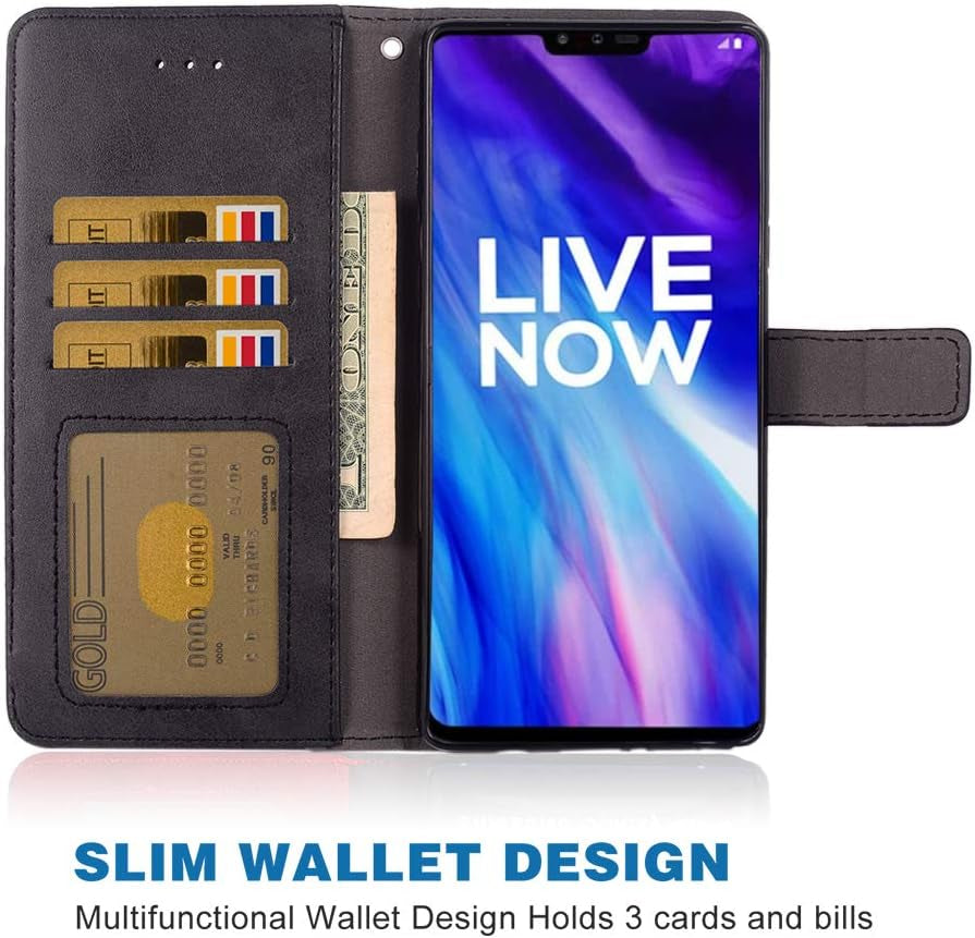 Phone Case for LG V40 Thinq Folio Flip Wallet Case,Pu Leather Credit Card Holder Slots Full Body Protection Kickstand Hard Hybrid Protective Phone Cover for LGV40 Storm V 40 Thin Q V40Thinq Black  Asuwish   