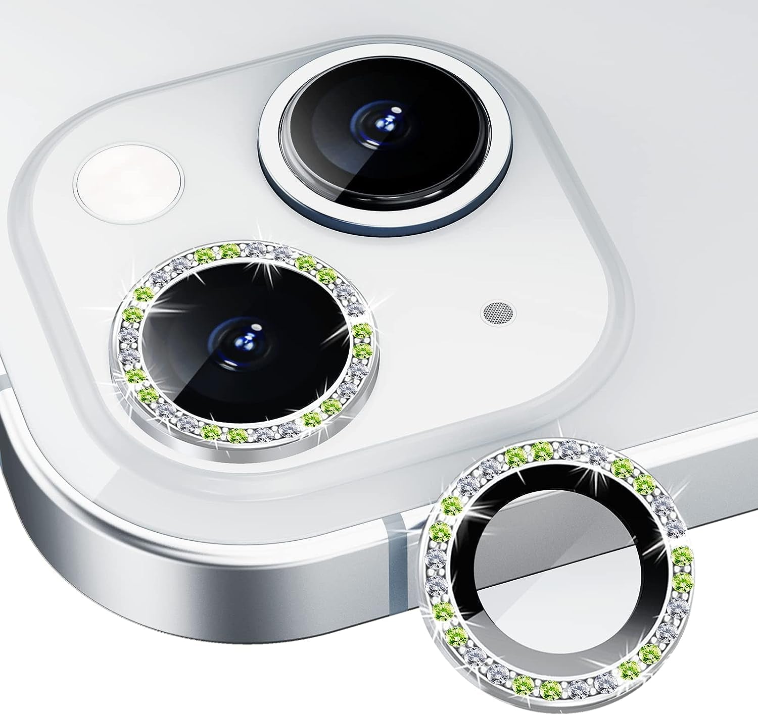 Xfilm Bling Diamond Camera Lens Protector for Iphone 13 / Iphone 13 Mini, HD Clear Tempered Glass Camera Lens Screen Protection Cover, Case Friendly, Scratch Proof (Diamond Pink)  Xfilm Peridot Green  