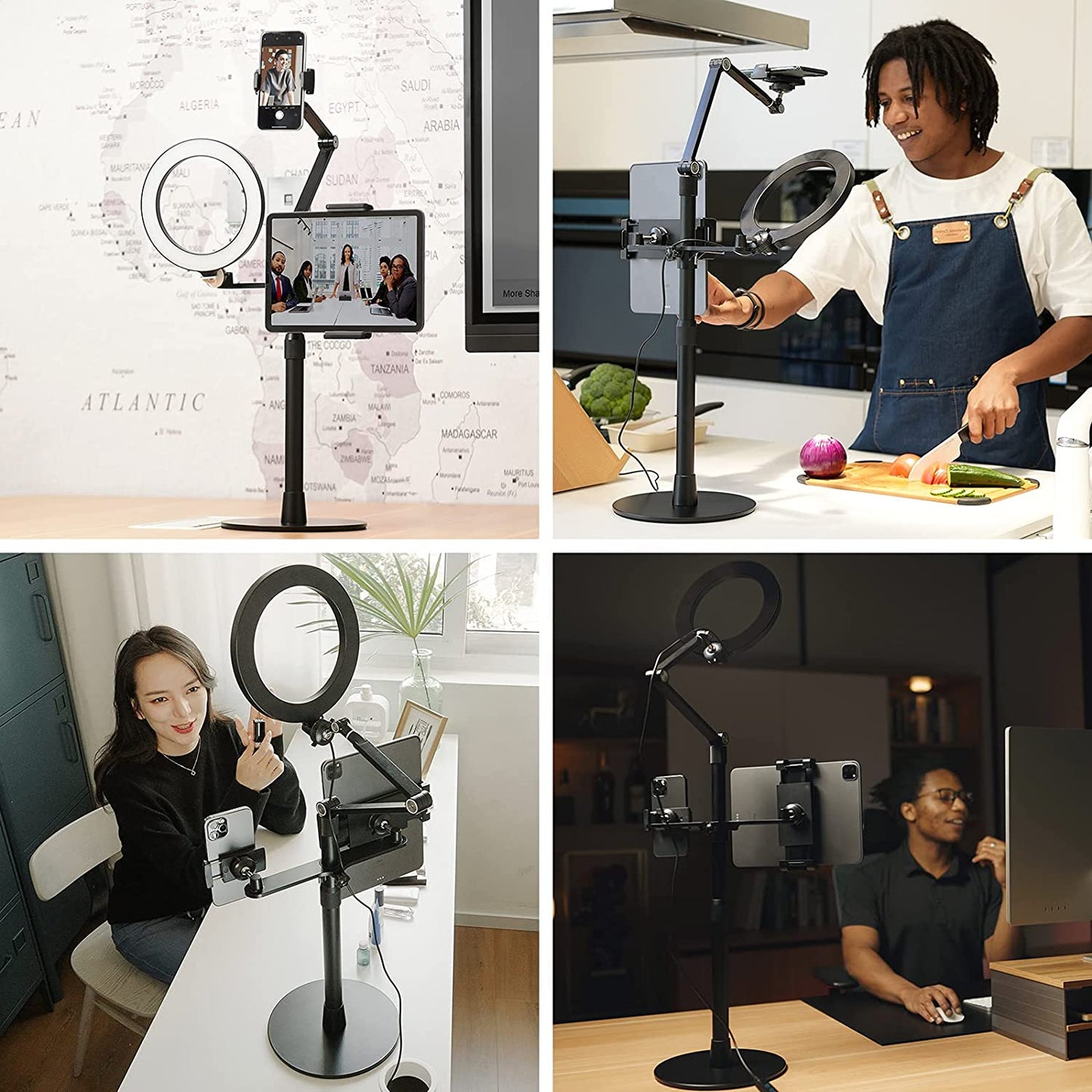 Supedesk Selfie Ring Light Phone Tablet Stand, 8" LED, 3-In-1, Overhead Phone Stand, Compatible with 4.5-13" Phone&Tablet, Adjustable Long Arm, Youtube/Tiktok Video, Zoom, Live Stream  SupeDesk   