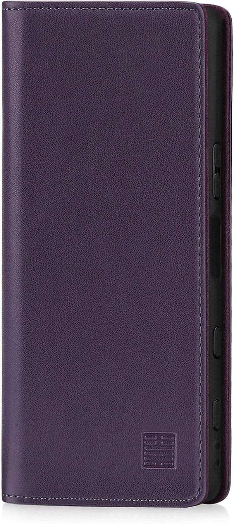 32Nd Classic Series 2.0 - Real Leather Book Wallet Case Cover for Sony Xperia 5 III (2021), Real Leather Design with Card Slot, Magnetic Closure and Built in Stand - Aubergine  32ndShop   