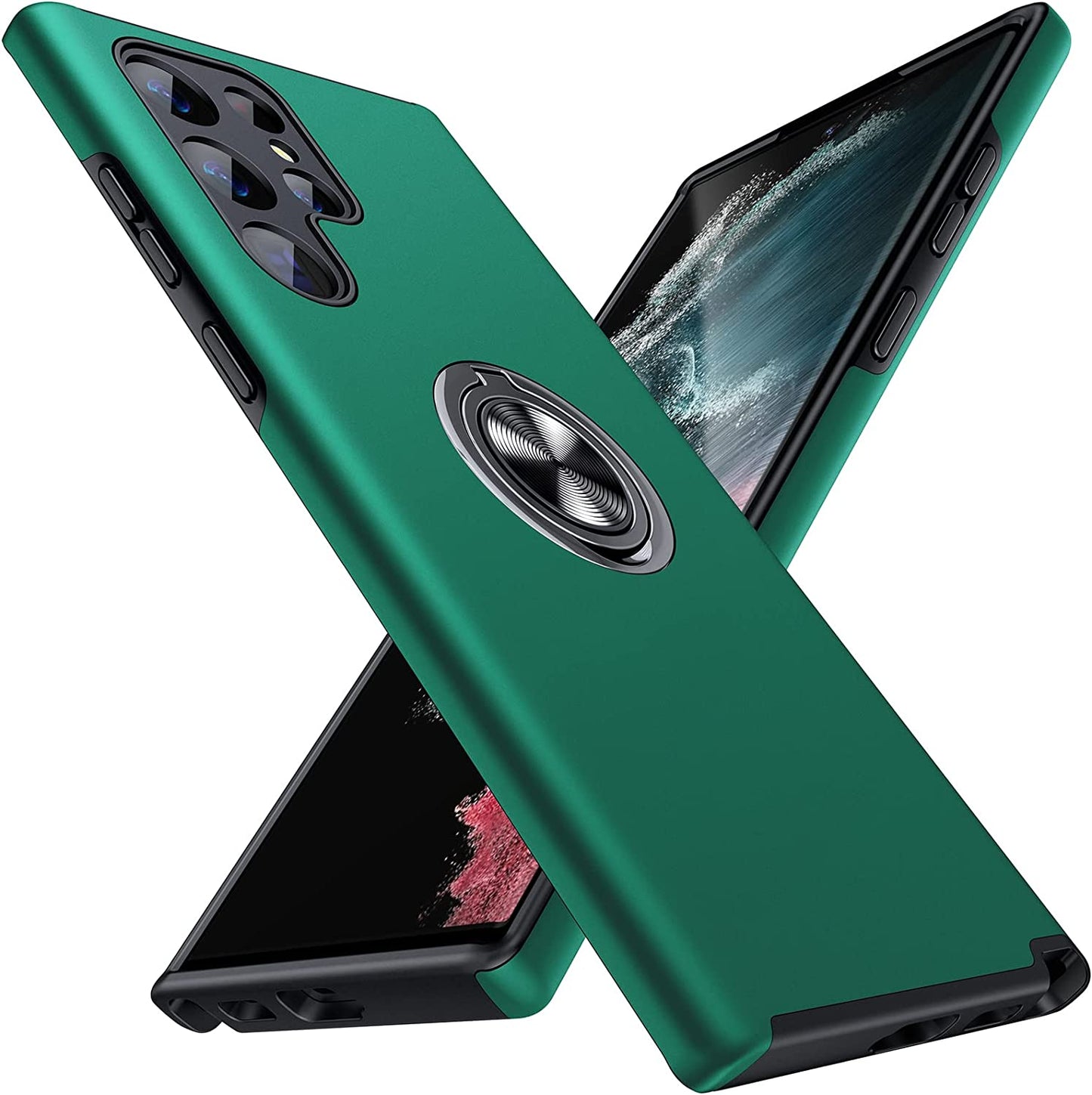 JAME for Samsung Galaxy S22 Ultra Case, [NOT for S22 or S22 Plus], Slim Soft Bumper Protective Case for Samsung S22 Ultra Case, with Invisible Ring Holder Kickstand for Galaxy S22 Ultra Case, Pink  XJXIN Green  