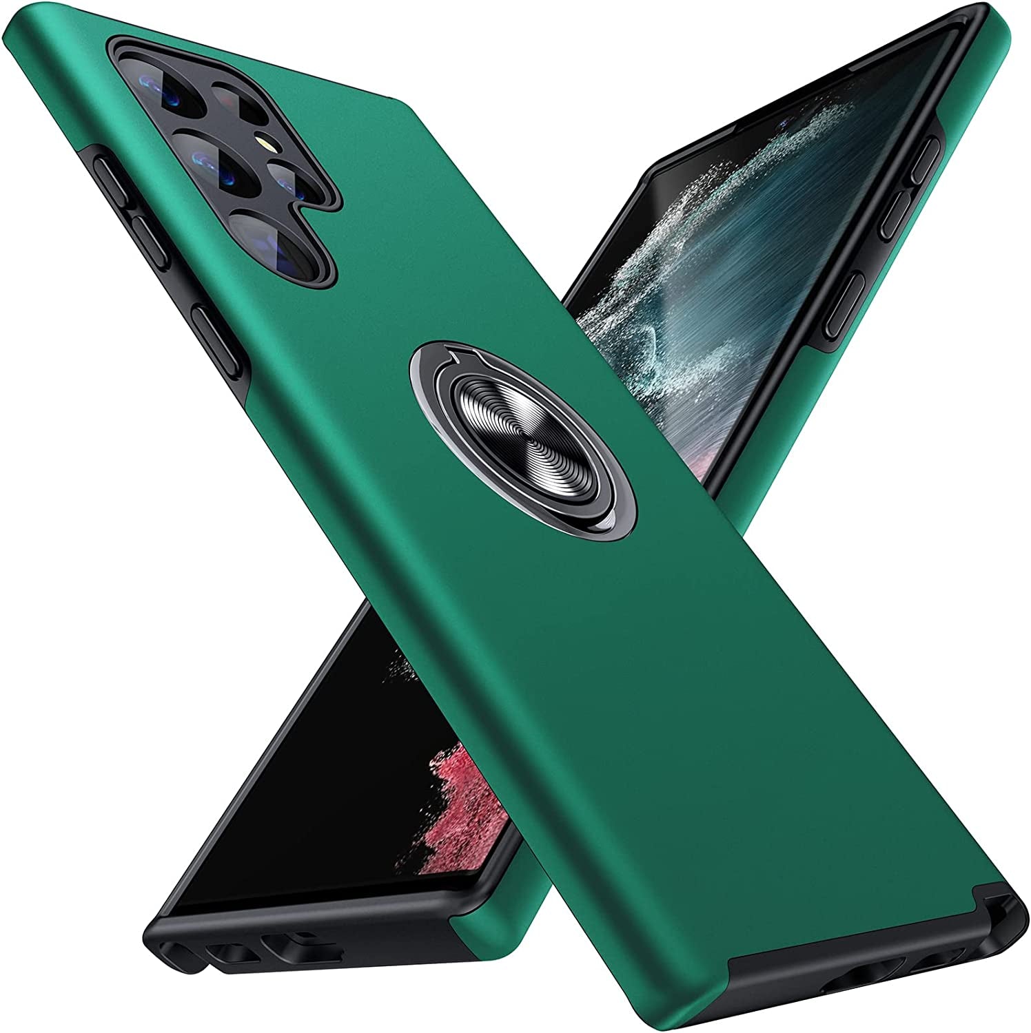 JAME for Samsung Galaxy S22 Ultra Case, [NOT for S22 or S22 Plus], Slim Soft Bumper Protective Case for Samsung S22 Ultra Case, with Invisible Ring Holder Kickstand for Galaxy S22 Ultra Case, Pink  XJXIN Green  