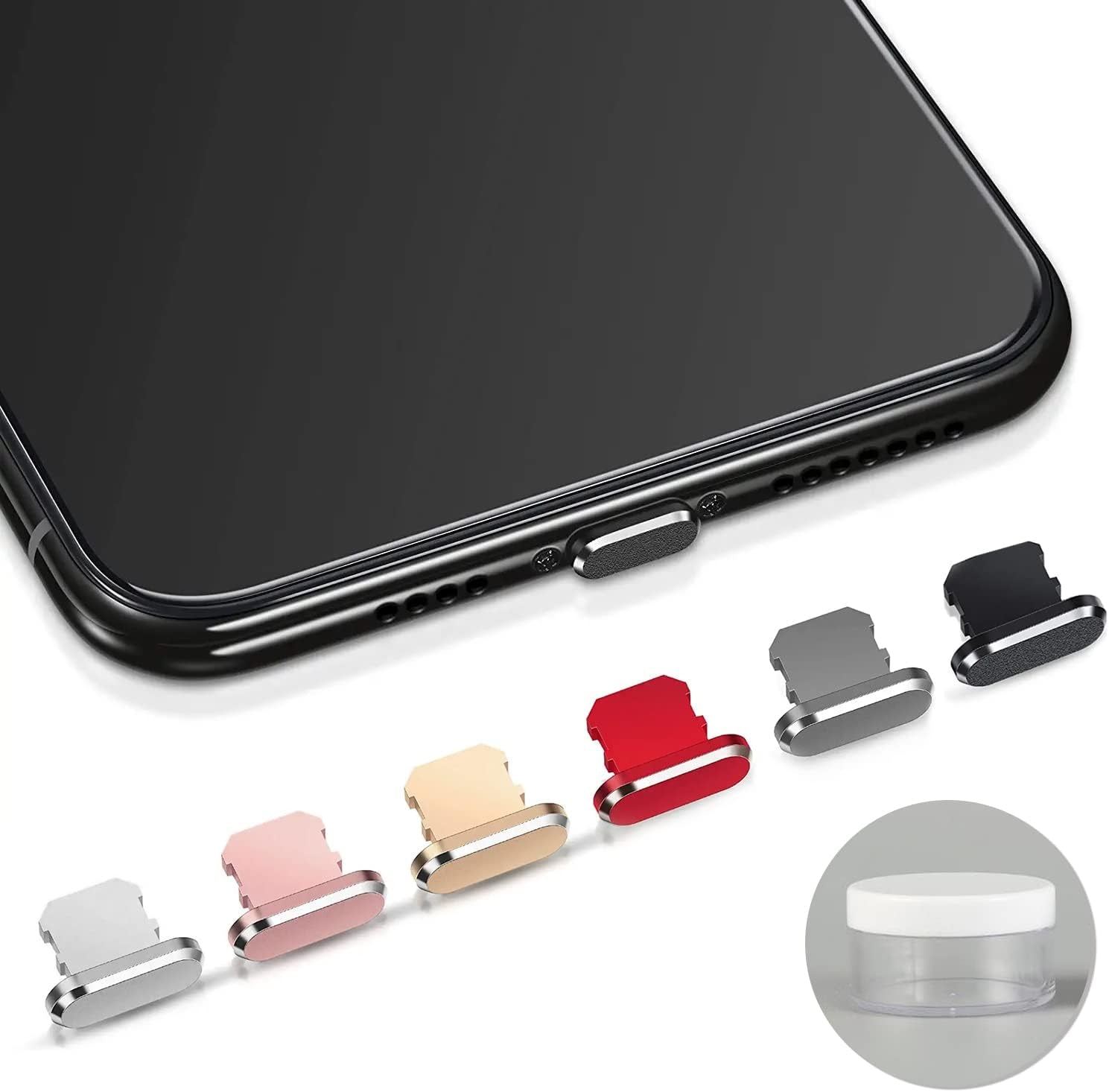 6-Pack Aluminum Anti-Dust Plugs for Iphone 13 12 Pro Max 11 XR XS 7 8 plus Airpods Dust Cover for Lightning Charging Port with Mini Storage Case (Black)  LYRYBEYCA 6 Colors  