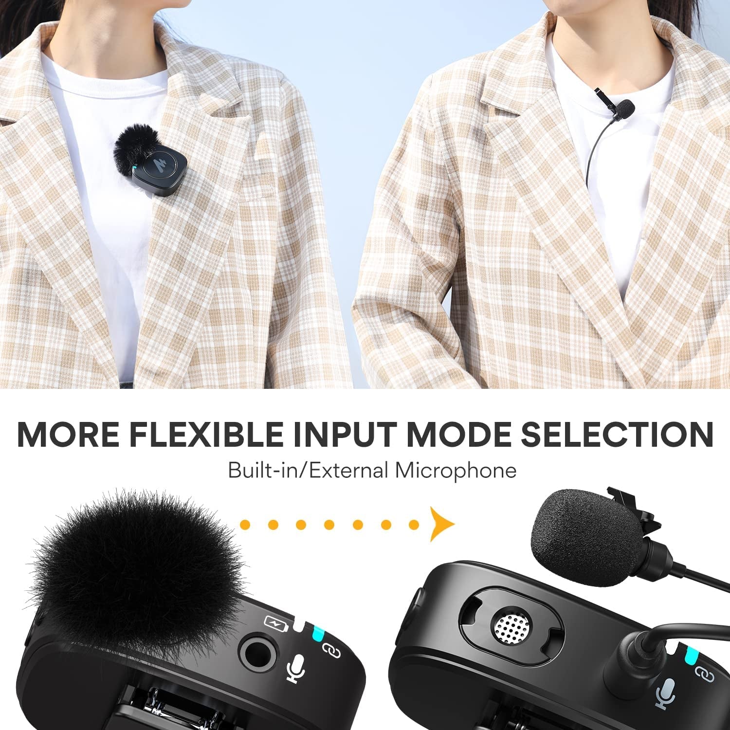 MAONO Compact Wireless Lavalier Microphone, 2.4Ghz Dual Lapel Mics with Real-Time Monitoring, Gain Adjustment and Mute for Interview, Vlogging, Live Streaming, Phone, Camera (WM820 A1)  MAONO   