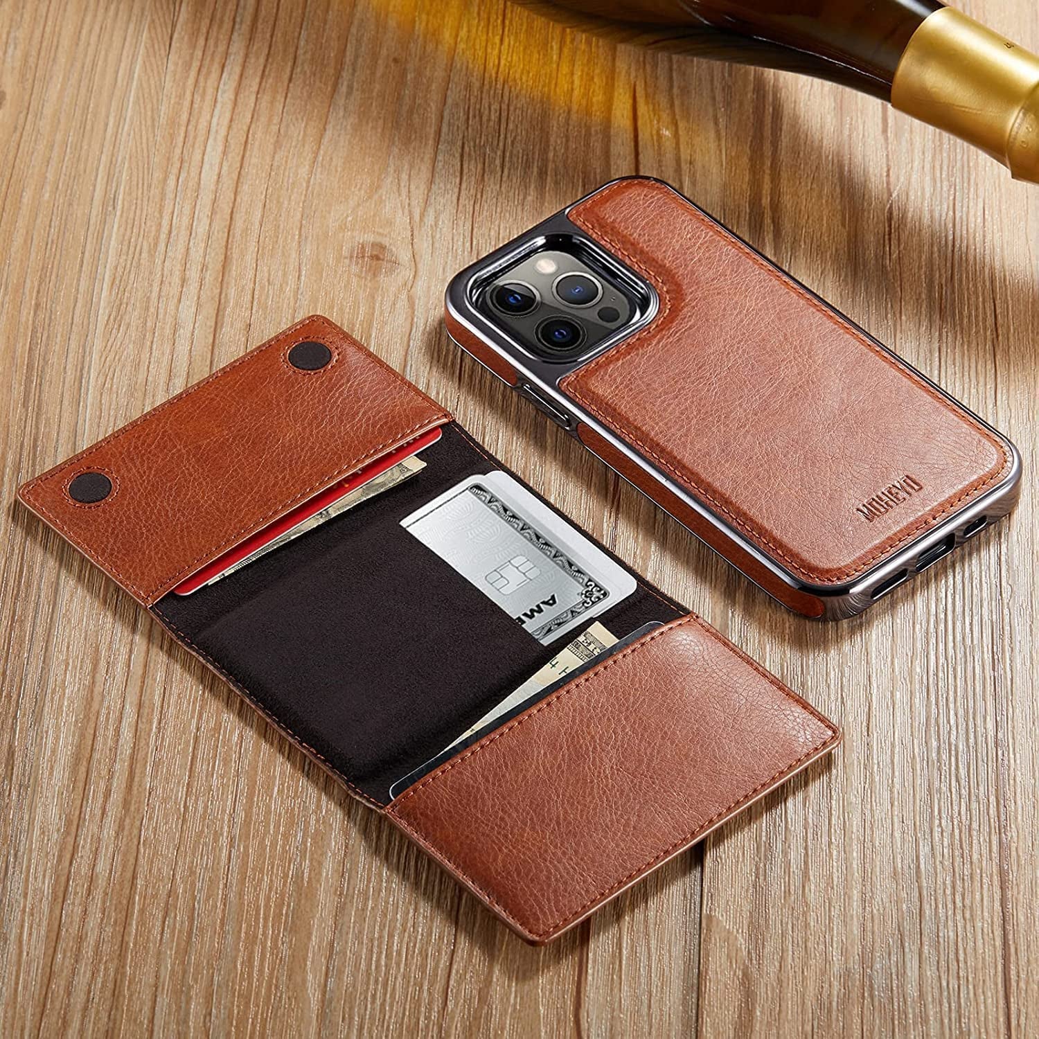 MOHEYO Designed for Iphone 13 Pro Max Case Compatible with Magsafe Charger Magnetic Removable Wallet Card Holder Slim Thin Leather Cover (Brown)  MOHEYO   