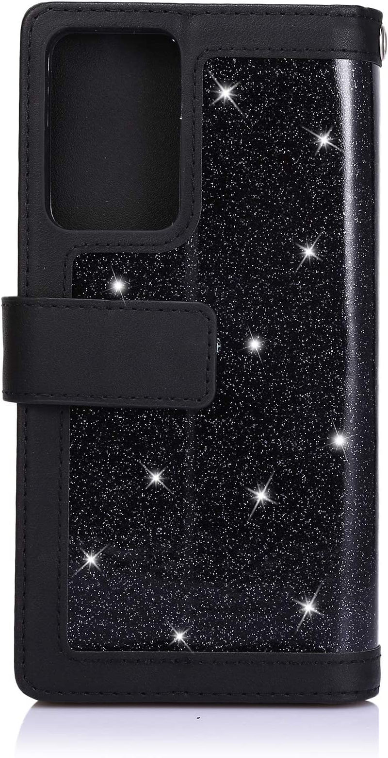 EYZUTAK Wallet Case for Samsung Galaxy Note 20 5G,Magnetic Handbag Zipper Pocket PU Leather Flip with 9 Card Slots and Wrist Strap Folio TPU Inner Stand Case for Note 20 5G - Black  EYZUTAK   
