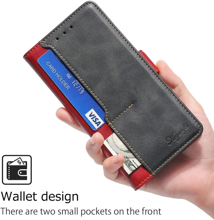 Fansipro Wallet Folio Case for LG G7 THINQ, Premium PU Leather Slim Fit Cover for G7 THINQ, 2 Card Slots, Friendly Fit, Red & Black  Fansipro   