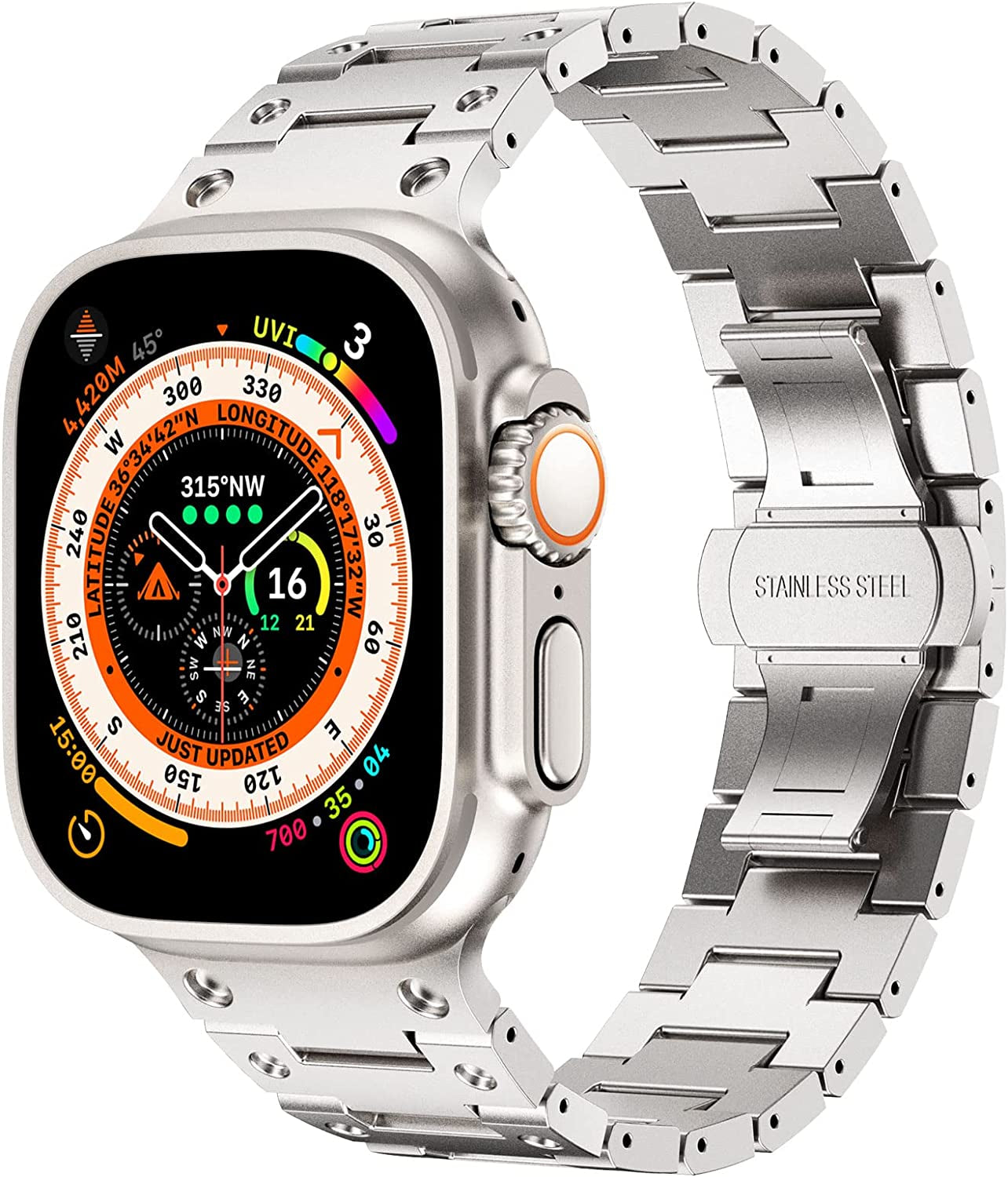 Fullife Compatible with Apple Watch Ultra Band 49Mm 45Mm 44Mm 42Mm Stainless Steel Metal Link with Butterfly Clasp for Men Women for Iwatch Series 8 Series 7 SE/6/5/4/3/2/1, Titanium  Fullife   