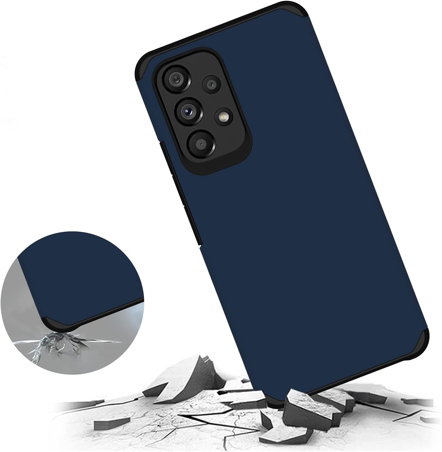 Sunstory for Galaxy A53 5G Case with Tempered Glass Screen Protector, Samsung A53 5G Case, Hybrid Shock Proof Rugged Bumper PC+TPU Cover for Samsung Galaxy A53 5G Case Phone (A53 5G, Navy Blue)  SunStory   