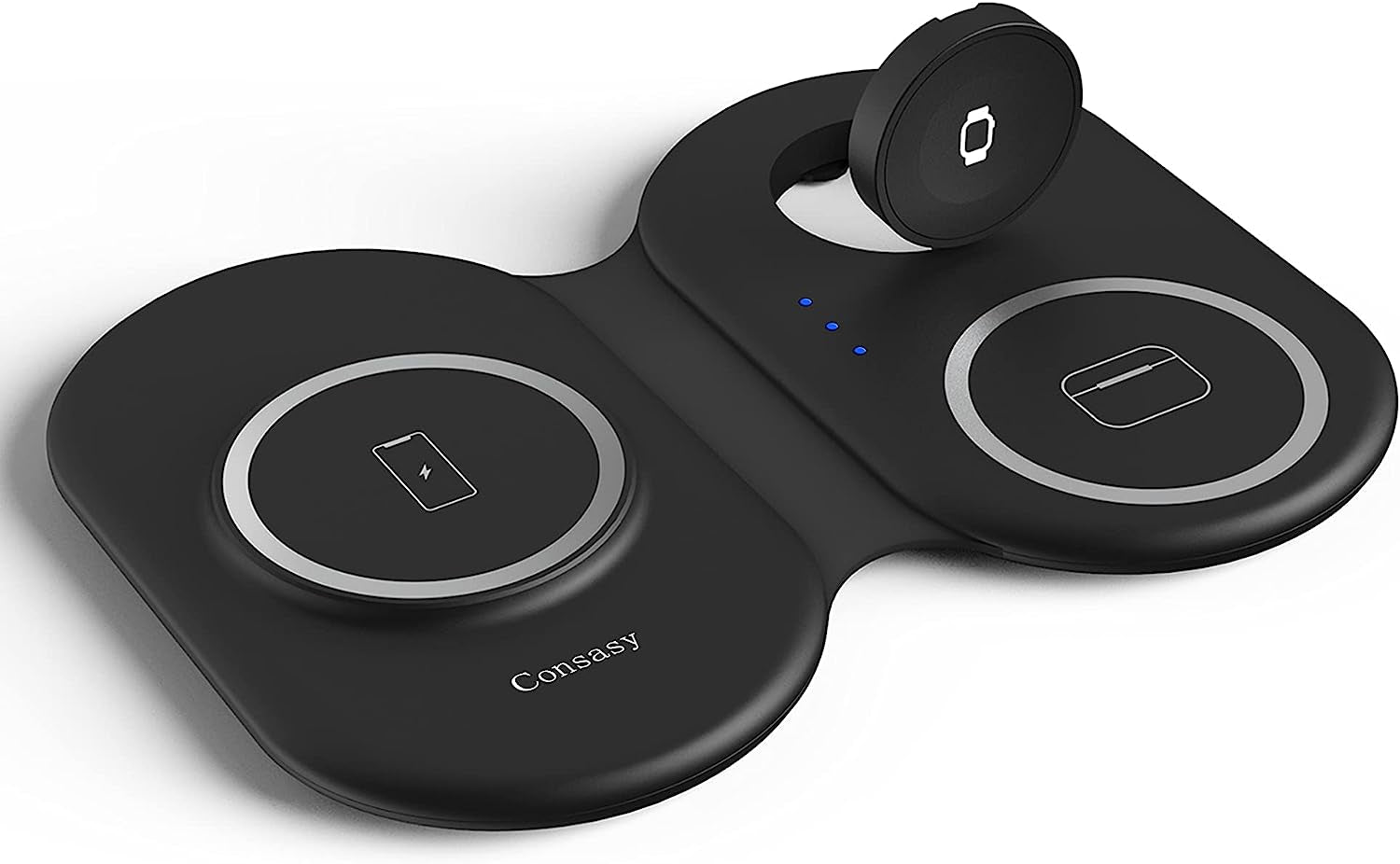 Consasy Magnetic Wireless Charger, Foldable Wireless Charger 3 in 1 Charging Station for Multiple Devices, Travel Charger for Iphone 14 13 12 Series, Airpods 3/2/Pro, Iwatch 2-Ultra(Adapter Included)  Consasy DongGuanShi WeizhiChuang Technology   