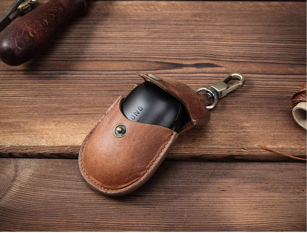 For Galaxy Buds Case, Personalized Genuine Leather Case Samsung Galaxy Buds Case Portable Protective Galaxy Buds Case Cover Shockproof with Loss Prevention Clip for Galaxy Buds & Galaxy Buds+ Plus  Tg   