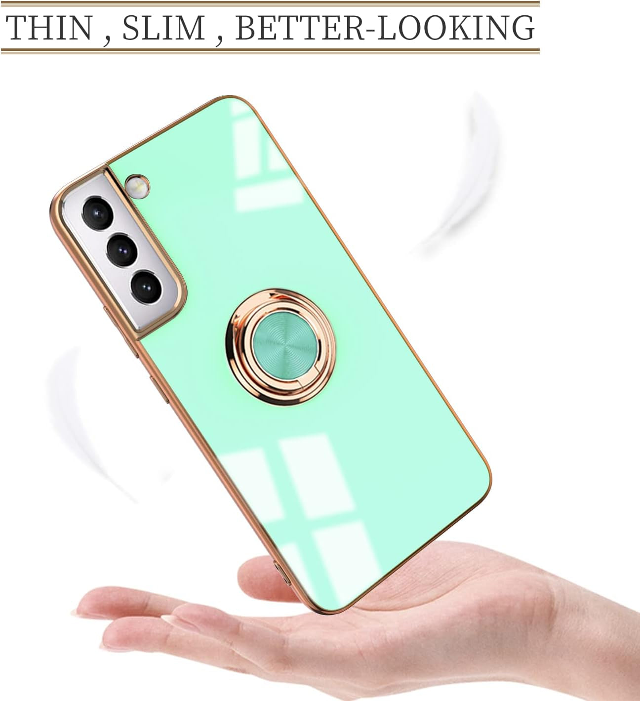 Tnarru Compatible for Samsung Galaxy S22 Case with Ring Holder Kickstand [With Magnetic] Soft TPU Shockproof Electroplated Protective Phone Case for Galaxy S22 5G Light Green  Tnarru   