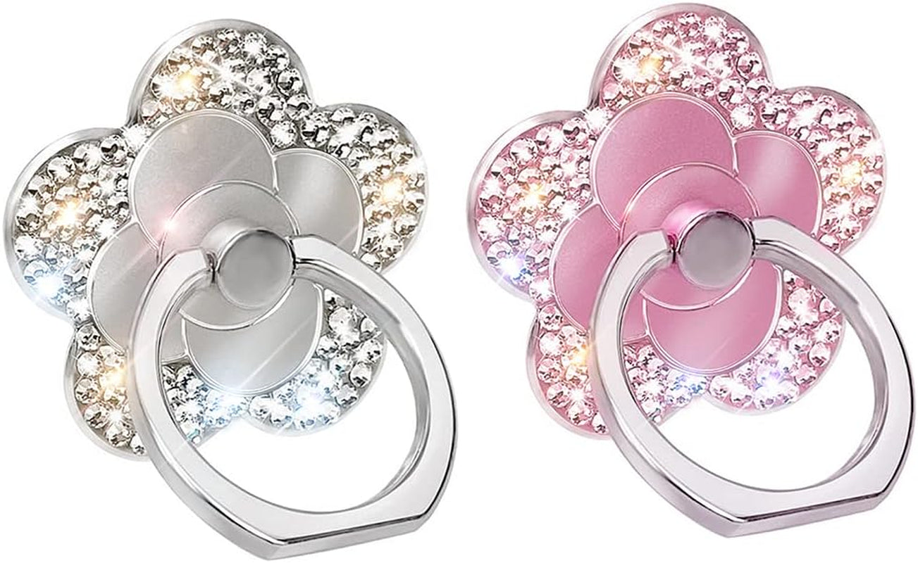 Bling Cute Butterfly Cell Phone Ring Holder with Crystal Rhinestone 360°Rotation Metal Finger Stand Kickstand Universal Compatible with Iphone Samsung Galaxy LG Google Ipad 2 Pack（Purple & Pink）  Walaivgne pink+silver  