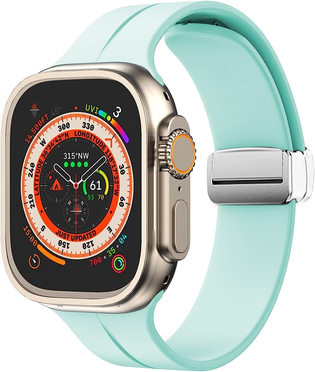 Meyzeli Compatible with Apple Watch Band 38Mm 40Mm 41Mm 42Mm 44Mm 45Mm 49Mm for Women Men, Soft Silicone Magnetic Buckle Sport Watch Band for Apple Watch SE Iwatch Series 8 7 6 5 4 3 2 1 Ultra  Meyzeli Silver Buckle- Mint 42mm/44mm/45mm/49mm 