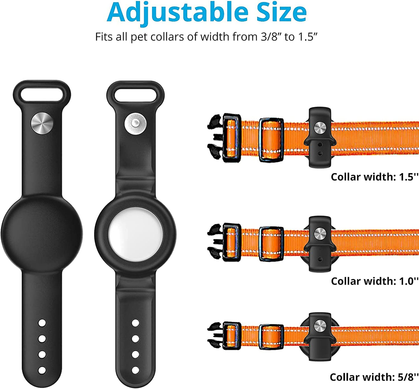 SUPMEGA Case for Airtag Dog Collar Holder, Flexible Silicone Cover with Adjustable Band Fits Pet Collars, Protective Anti-Scratch Case Compatible with Airtag 2021 - Black  SUPMEGA   