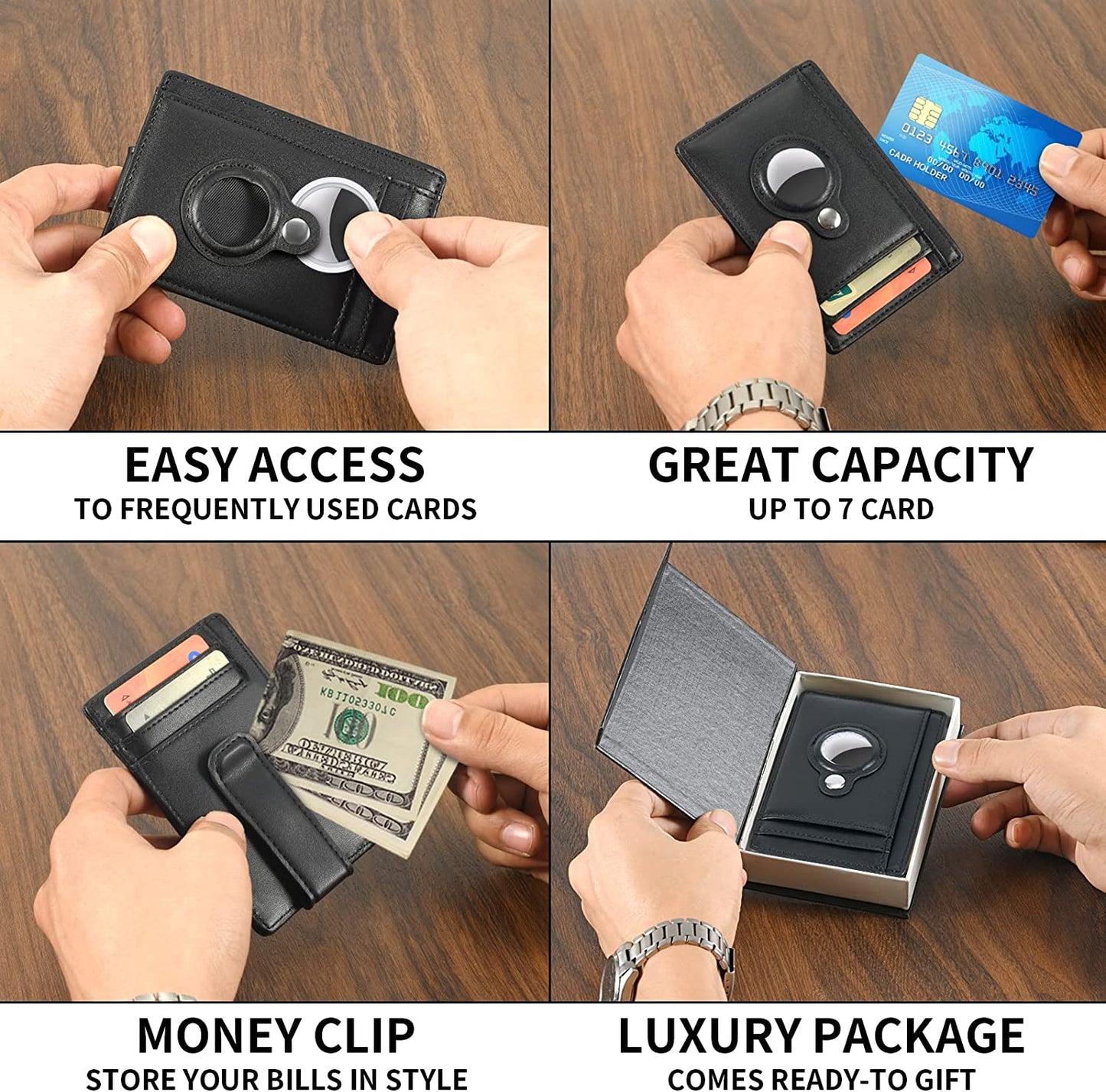 BEARTWO Holder for Airtag Wallet: Genuine Leather Slim Money Clip Wallet for Men  BEARTWO   