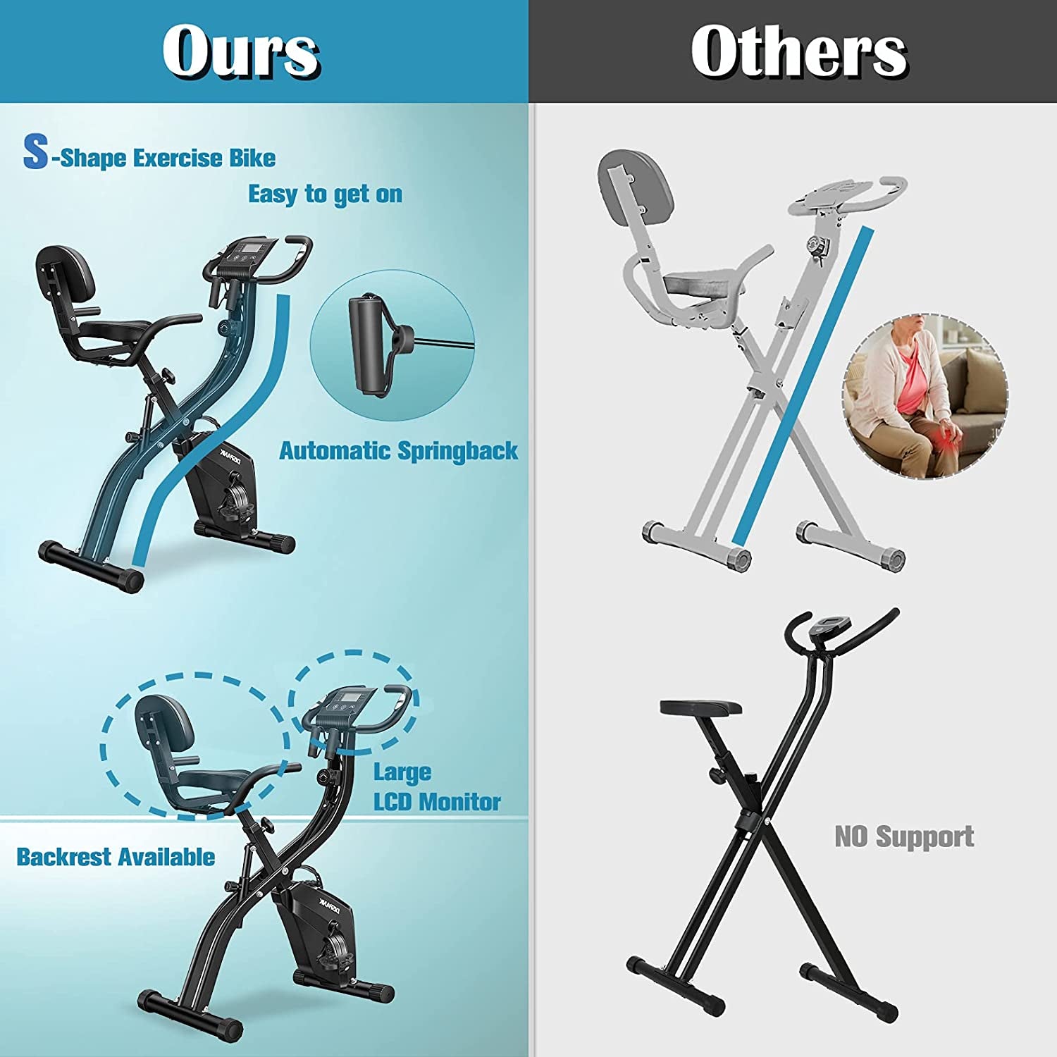 Folding Exercise Bikes DISPANK 3-In-1 X-Bike Indoor Portable Exercise Bikes, Sturdy Foldable Stationary Bike with Automatic Springback Arm Resistance Band and Backrest, 10-Level Resistance for Men, Women and Seniors  DISPANK   