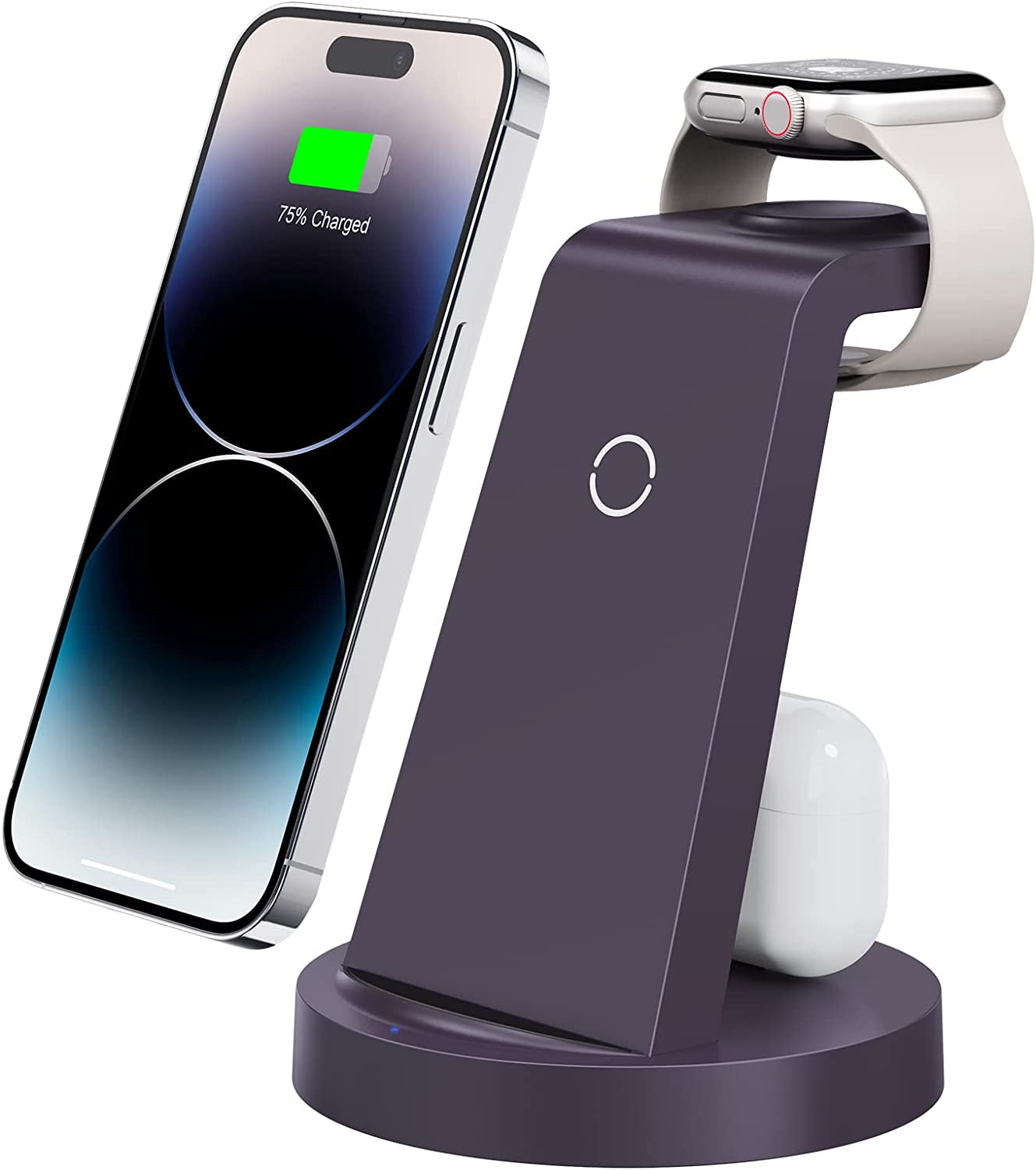 3 in 1 Charging Station for Iphone, Wireless Charger for Iphone 14 13 12 11 X Pro Max & Apple Watch - Charging Stand Dock for Airpods  Anlmz Purple  