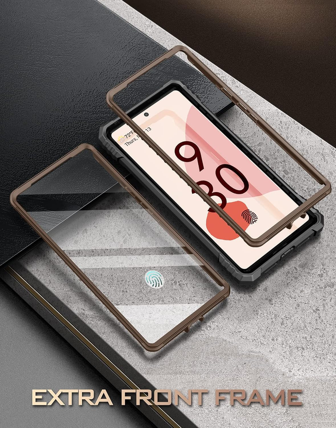 Poetic Revolution Case for Google Pixel 6 Pro 5G, Built-In Screen Protector Work with Fingerprint ID, Full Body Rugged Shockproof Protective Cover Case with Kickstand, Brown  Poetic   