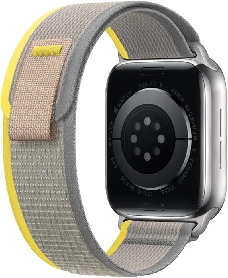 LEUNGLIK Trail Loop Compatible with Apple Watch Ultra 49Mm, Iwatch Series 8/7/6/SE/5/4 [45/44Mm], Series 3 [42Mm], Nylon Stretchy Braided Strap for Men Women - Metal Connectors  LEUNGLIK Yellow/Beige with Glossy Finish Connectors 42mm/44mm/45mm 