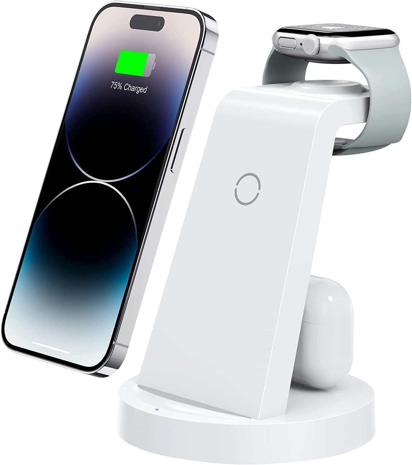 3 in 1 Charging Station for Iphone, Wireless Charger for Iphone 14 13 12 11 X Pro Max & Apple Watch - Charging Stand Dock for Airpods  Anlmz White  