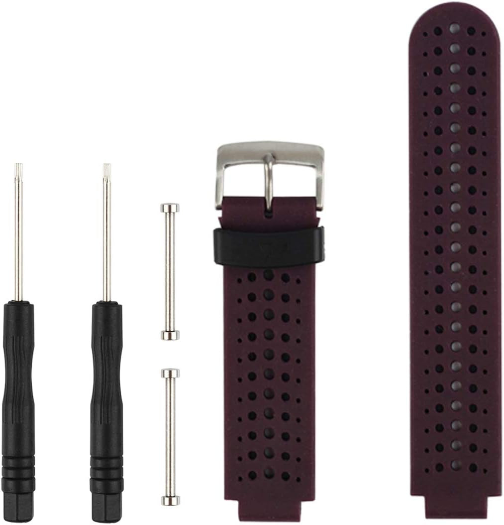 Replacement for Garmin Forerunner 235 / Garmin Approach S20 S5 S6 Watch Band Accessory, Adjustable Silicone Solid&Pattern Strap Wristband for Forerunner 220/230/620/630/735Xt/235Lite…  kiugi Purple/Black  