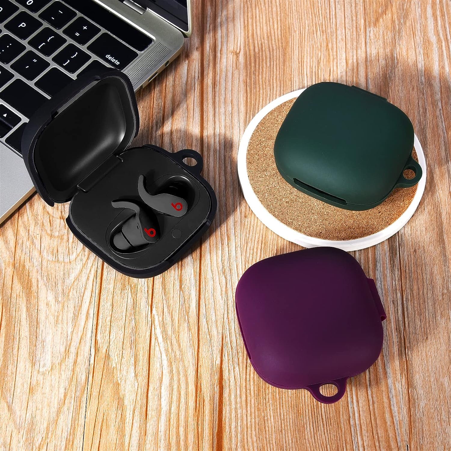 Beats Fit Pro Case Cover, AIRSPO Soft Silicone Case for Beats Fit Pro 2021 Shockproof Beats Fit Pro Earbuds Case Cover with Keychain (Black)  AIRSPO   