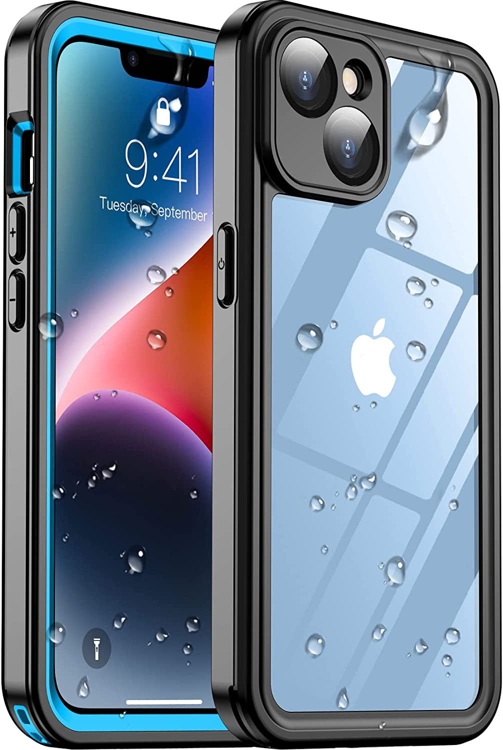 Temdan [Real 360 for Iphone 14 Case Waterproof, Built-In 9H Tempered Glass Camera Lens & Screen Protection [14FT Military Dropproof][Full-Body Shockproof][Dustproof][Ip68 Underwater] Phone Case Green  Temdan Blue/Clear iPhone 14 