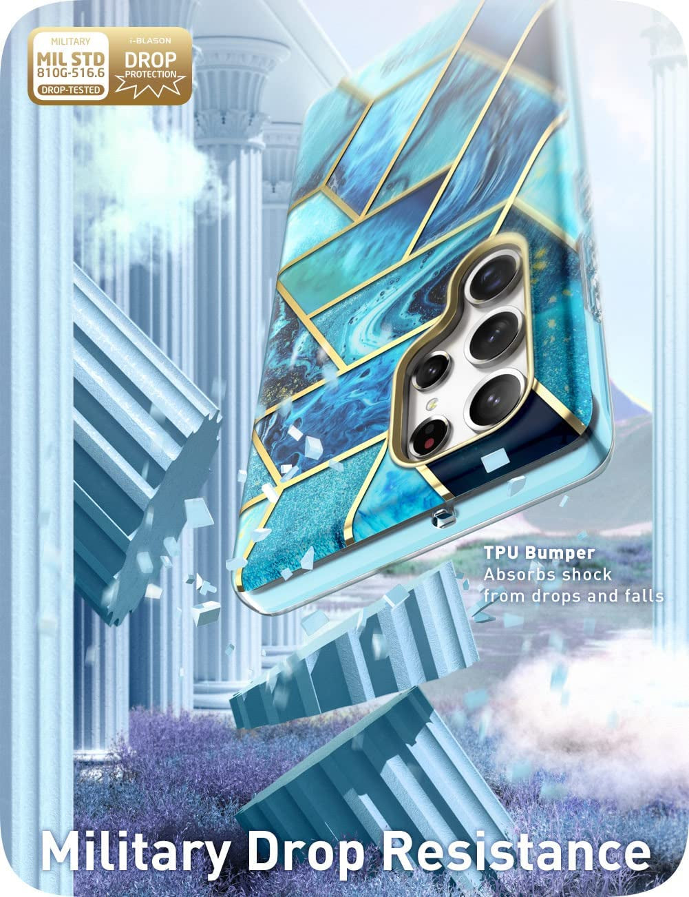 I-Blason Cosmo Series for Samsung Galaxy S22 Ultra 5G (2022 Release), Slim Stylish Protective Case with Built-In Screen Protector (Ocean)  i-Blason   