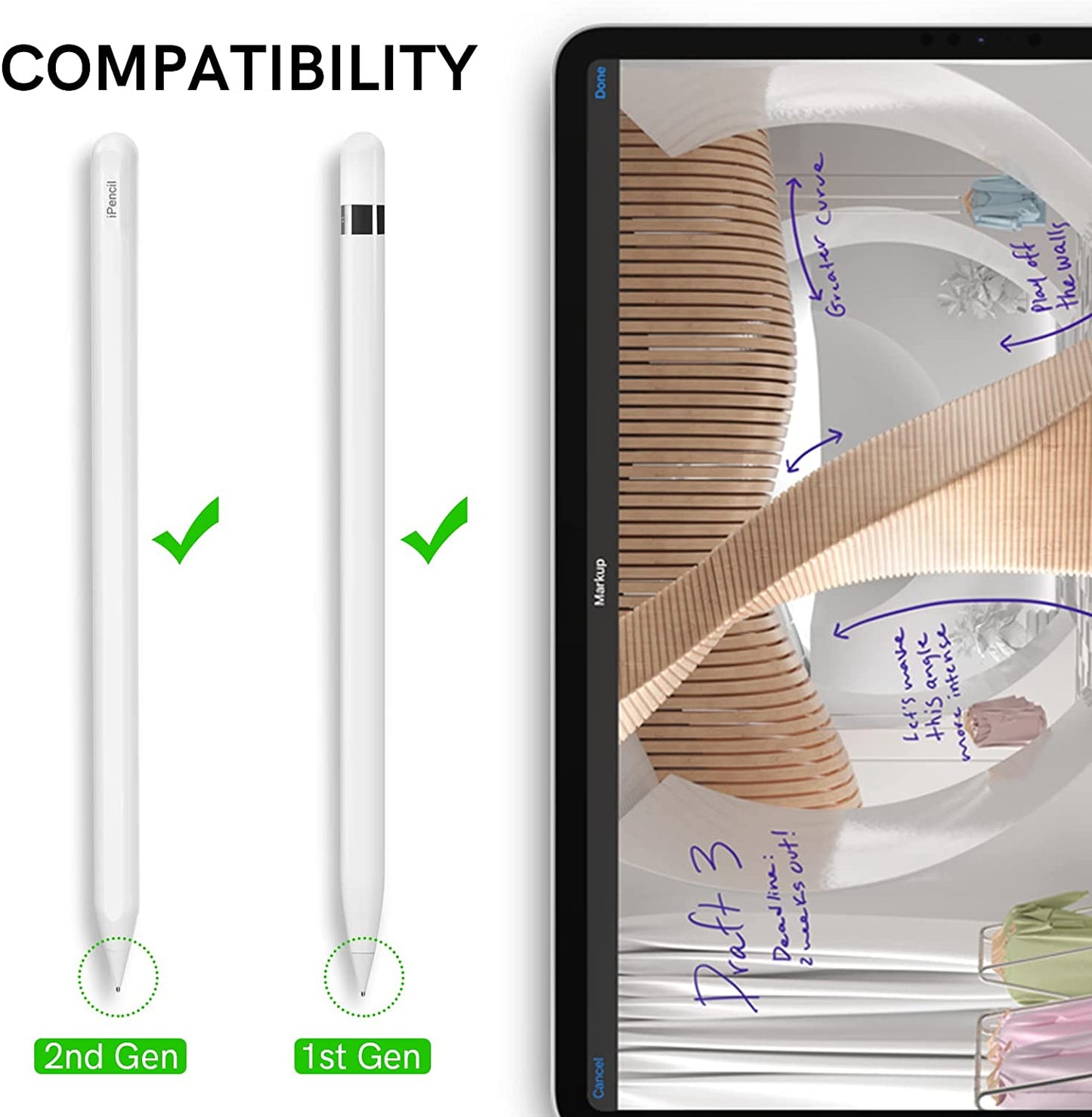 Delidigi 2 Pack Pencil Tips for Apple Pencil 2Nd Gen and 1St Gen, Upgraded Metal Wear-Resistant Pen like Tips, Fine Point Precise Control Tips for Apple Pencil (White 1.3Mm)  Delidigi   