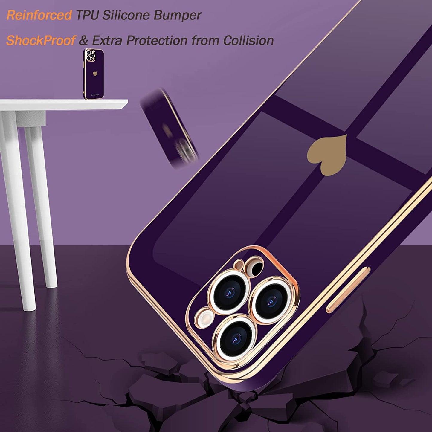 Teageo Compatible with Iphone 14 Pro Max Case for Girl Women Cute Love-Heart Luxury Bling Soft Cover Raised Camera Protection Bumper Silicone Shockproof Phone Case for Iphone 14 Pro Max, Dark Purple  janzee   