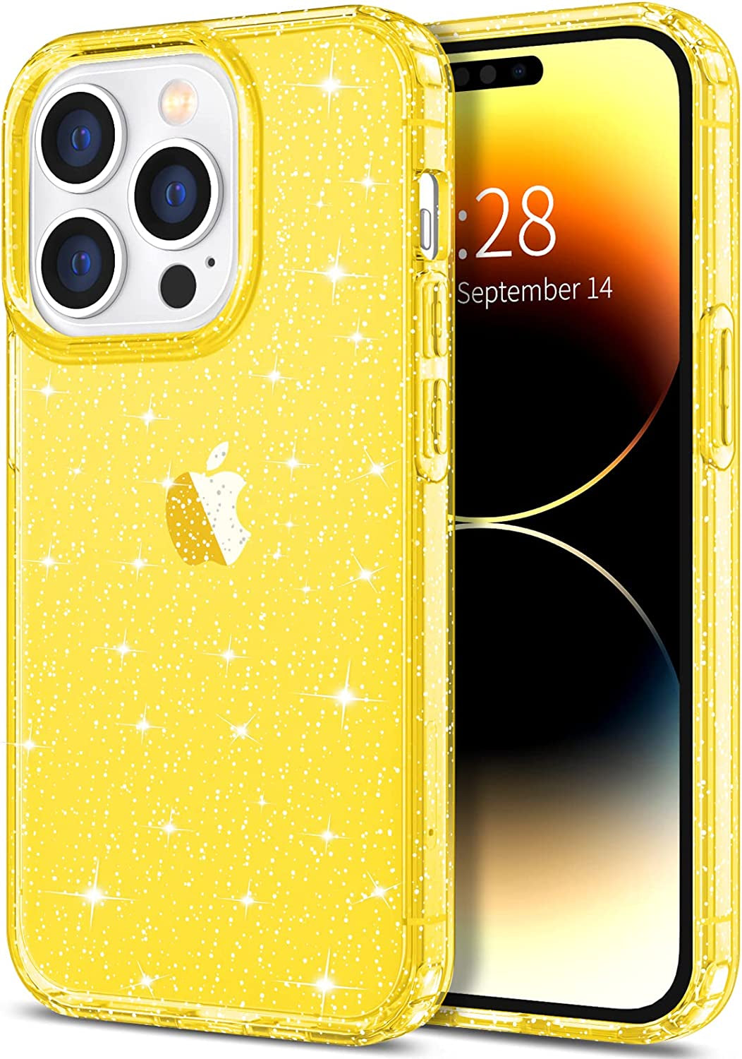 Hython Case for Iphone 14 Pro Max Case Glitter, Cute Sparkly Clear Glitter Shiny Bling Sparkle Cover, Anti-Scratch Soft TPU Slim Fit Shockproof Protective Phone Cases for Women Girls, Black Glitter  Hython Yellow Glitter  