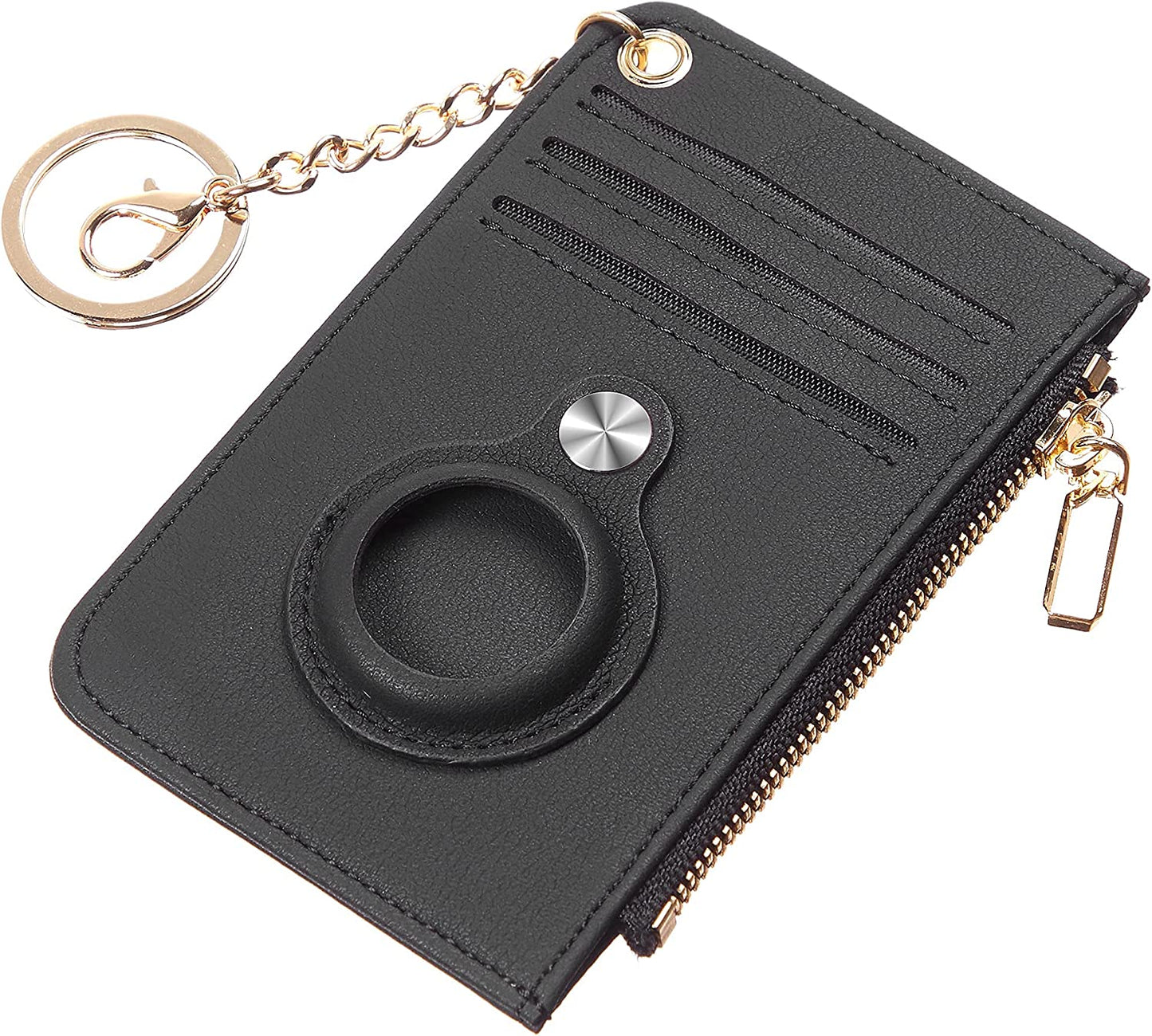 Hawanik Women'S Slim Keychain Wallet Compatible with Airtag Wallet Holder Case (Black)  Hawanik   