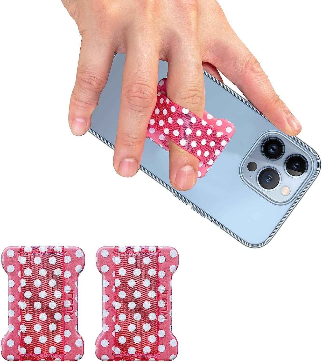 WUOJI Finger Strap Phone - Cell Phone Finger Holder - Ultra Thin Anti-Slip Universal Cell Phone Gripper for Back of Phone Grip Compatible with Iphone Samsung and Most Smartphones -2Pack(Black)  WUOJI Dot pink  