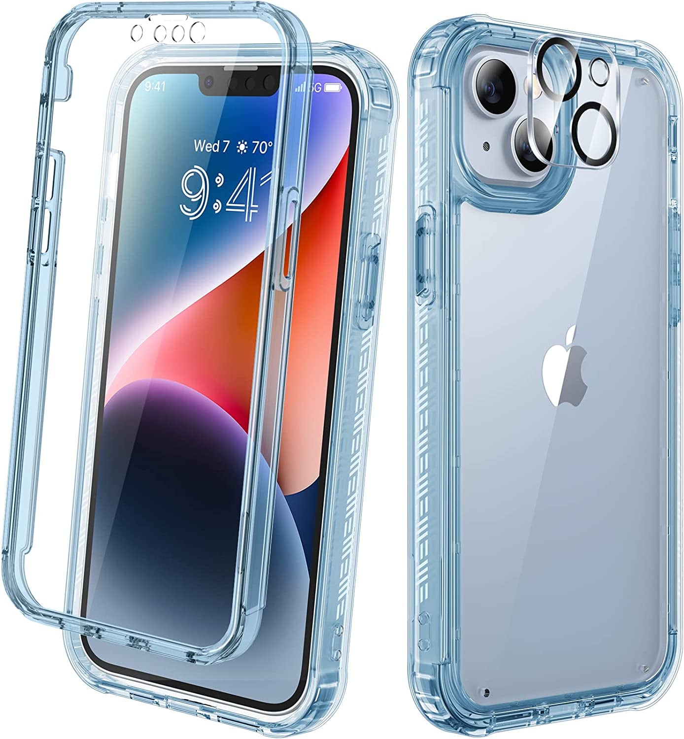 Diaclara Designed for Iphone 14 Case, Full Body Rugged Case with Built-In Touch Sensitive Anti-Scratch Screen Protector, with Camera Lens Protector for Iphone 14 6.1" (Clear)  Diaclara Clear Blue  