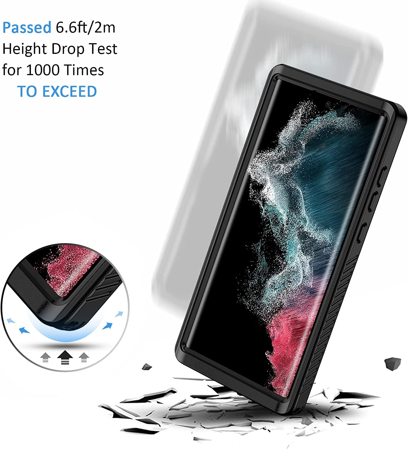 Lanhiem Samsung Galaxy S22 Ultra Case, IP68 Waterproof Dustproof, Built-In Screen Protector, Rugged Full Body Shockproof Protective Cover for Galaxy S22 Ultra 5G 6.8 Inch, Black/Clear  Lanhiem   