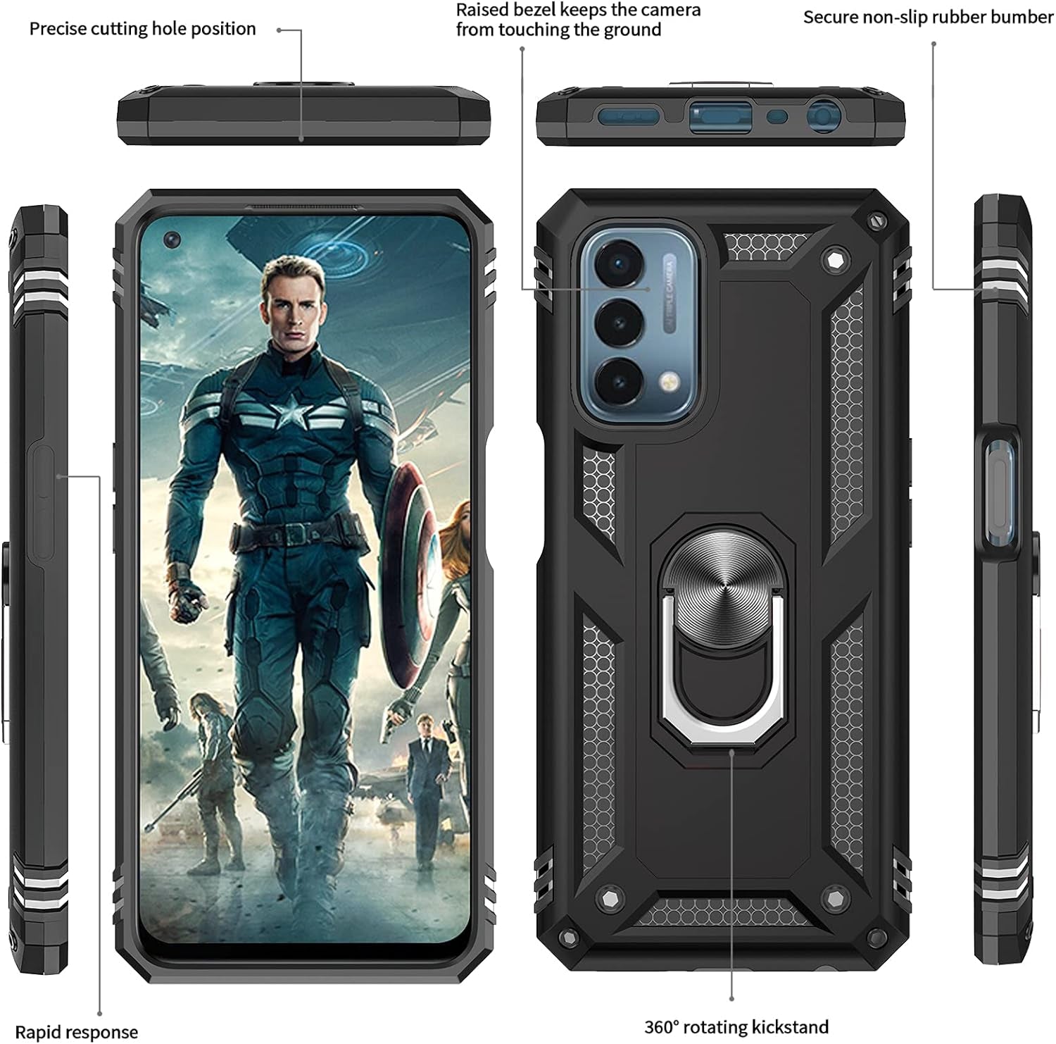 Leyi for Oneplus Nord N200 5G Case, Nord N200 5G Case, [Military Grade] Heavy Duty Shockproof Protective Phone Case with Magnetic Car Mount Ring Kickstand for Oneplus Nord N200 5G, Black  LeYi   