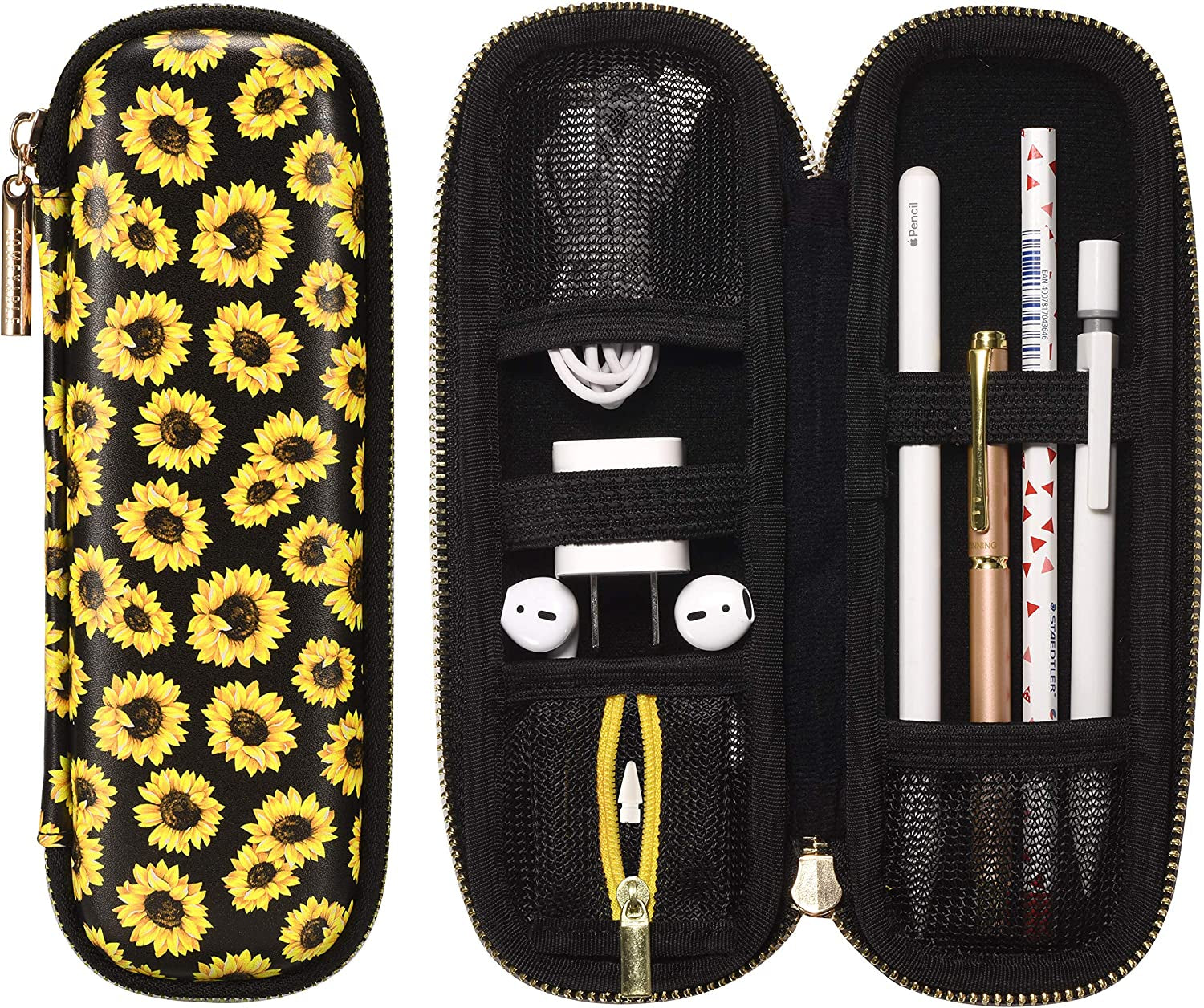 Comfyable Pencil Holder Pencil Case for Apple Pencil, Pen Accessories Elastic Strap Sleeve Protective Carrying Case for USB Cable Airpods with Mesh Pockets,Sunflower  Comfyable   