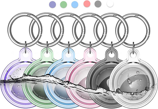 IPX8 Waterproof Airtag Holder,For Apple Airtag Holder with Keychain,Air Tag Case for Dog Collar, Luggage, Keys, Full Body Anti-Scratch Protective(6 Pack:White,Black,Pink,Blue,Green,Purple)  Wowwat   